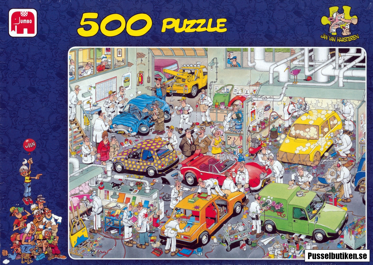 Jan Van Haasteren In the Car Respraying Shop (500) Pusselbutiken.se